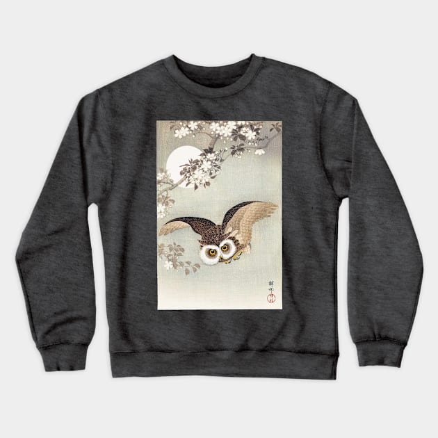 Scops Owl in flight, with cherry blossoms Crewneck Sweatshirt by UndiscoveredWonders